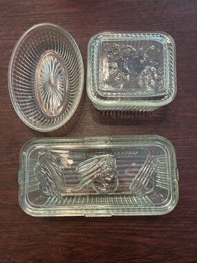 Vintage Clear Glass Storage Dishes; Two with Tops; Beautiful Perfect Condition